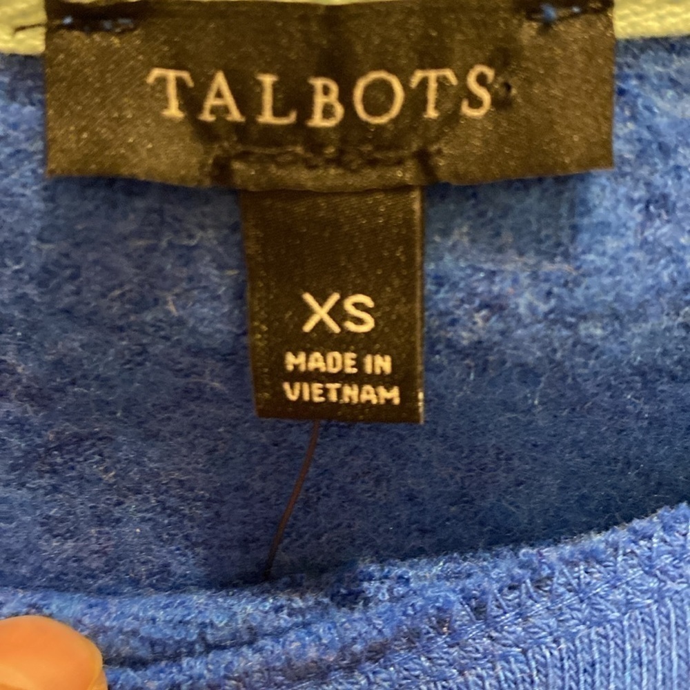 Talbots Crew Neck Puff Sleeve Shoulder Sweatshirt Cobalt Blue Size XS